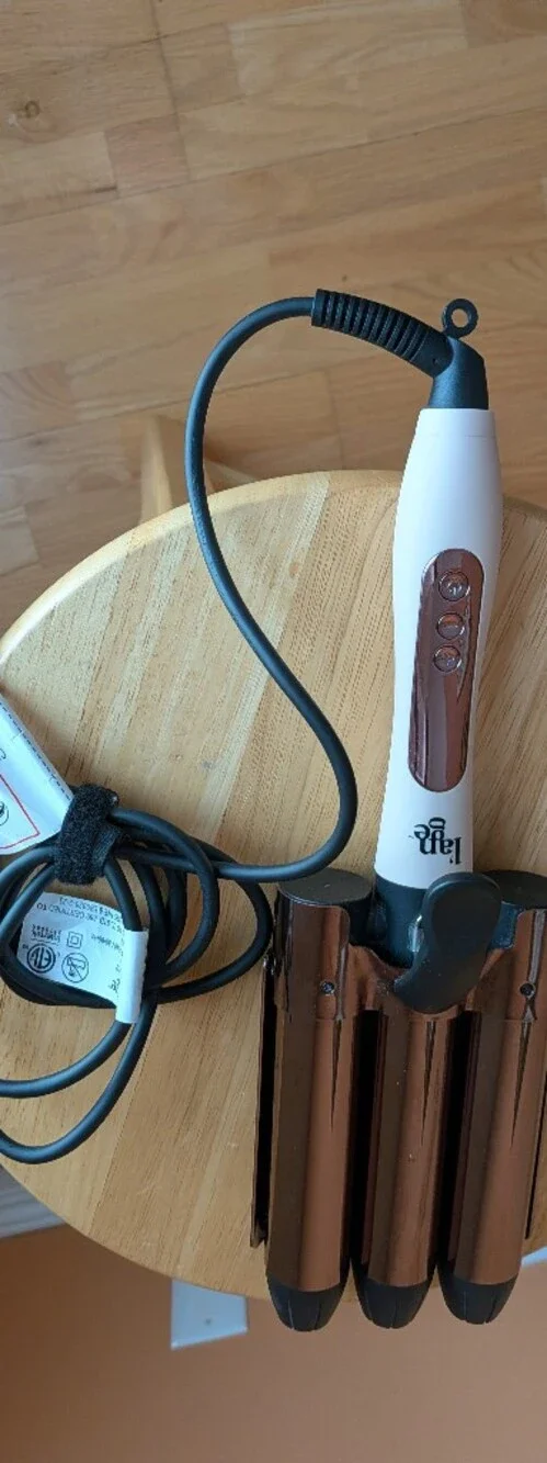 Lange White and Rose Gold 3-Barrel Crimping Iron for Women's- Styling Tool